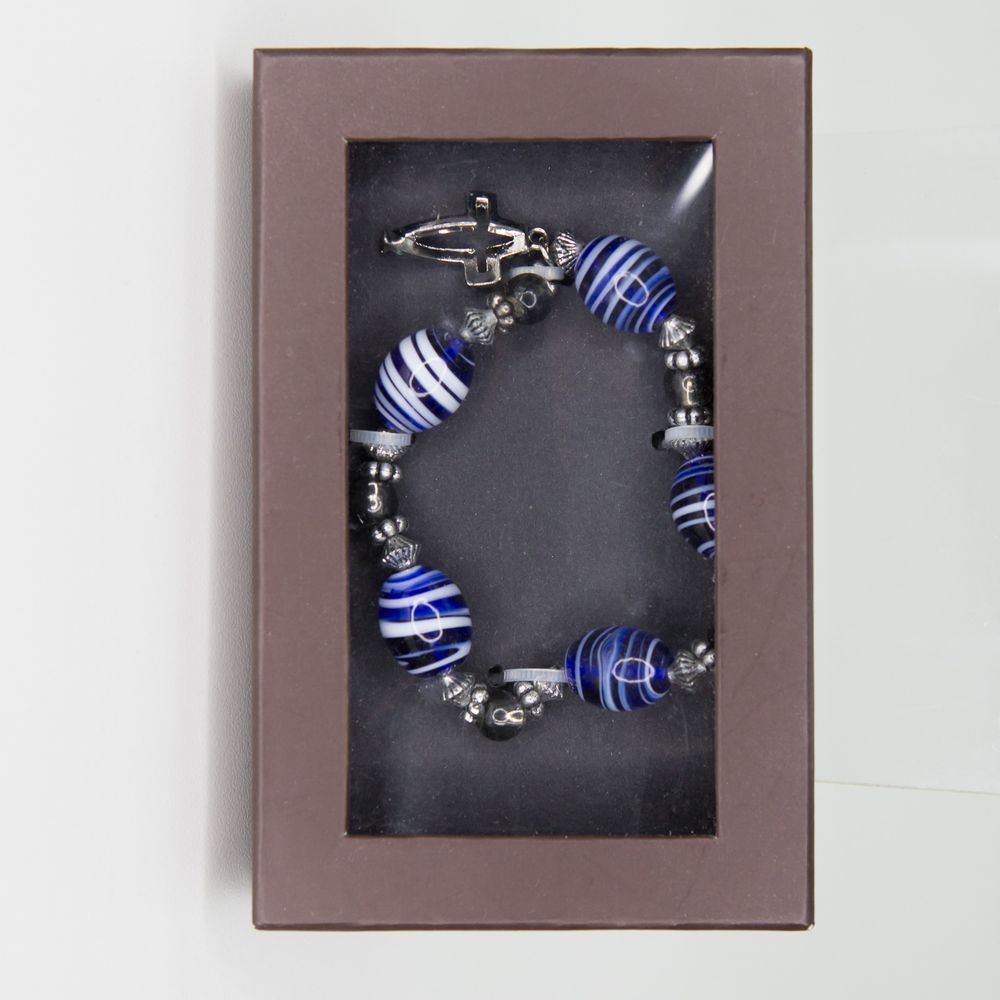 New ROMAN Cross & Fish Glass Swirl Beads Stretch Bracelet One Size Christian